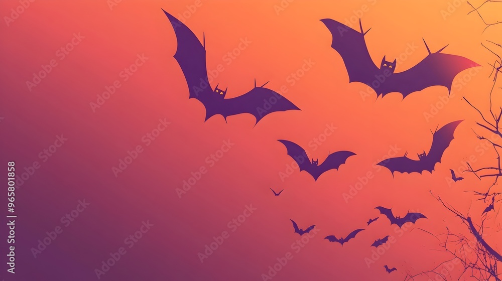 Fototapeta premium Minimal Bat Silhouettes on Gradient Background for Spooky Atmosphere