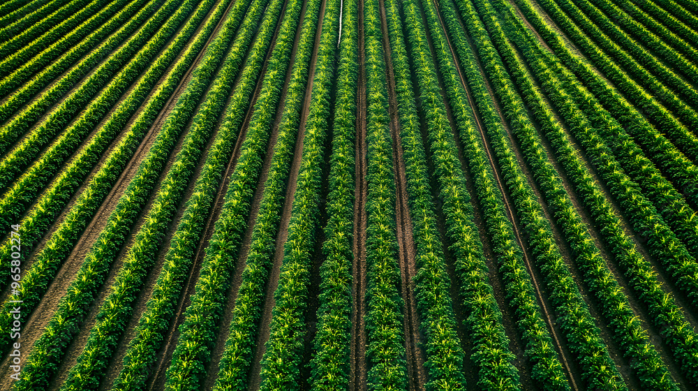 top-down view of a large agricultural field with rows of crops, each section monitored by IoT devices and drones capturing real-time data from above top-down view of a large agricultural field with rows of crops, each section monitored by IoT devices and drones capturing real-time data from above