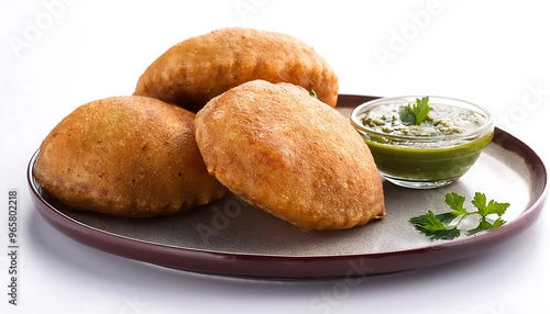 Indian Street Food - Kachori with Green Chutney photo