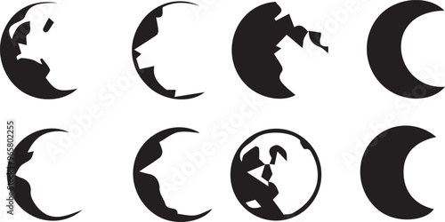 Moon Phases Cycle Illustration: Black and White Vector Image of Lunar Cycle Stages for Astronomy Education and Design Projects