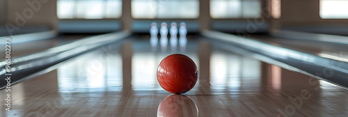 Bowling ball striking the pins photo