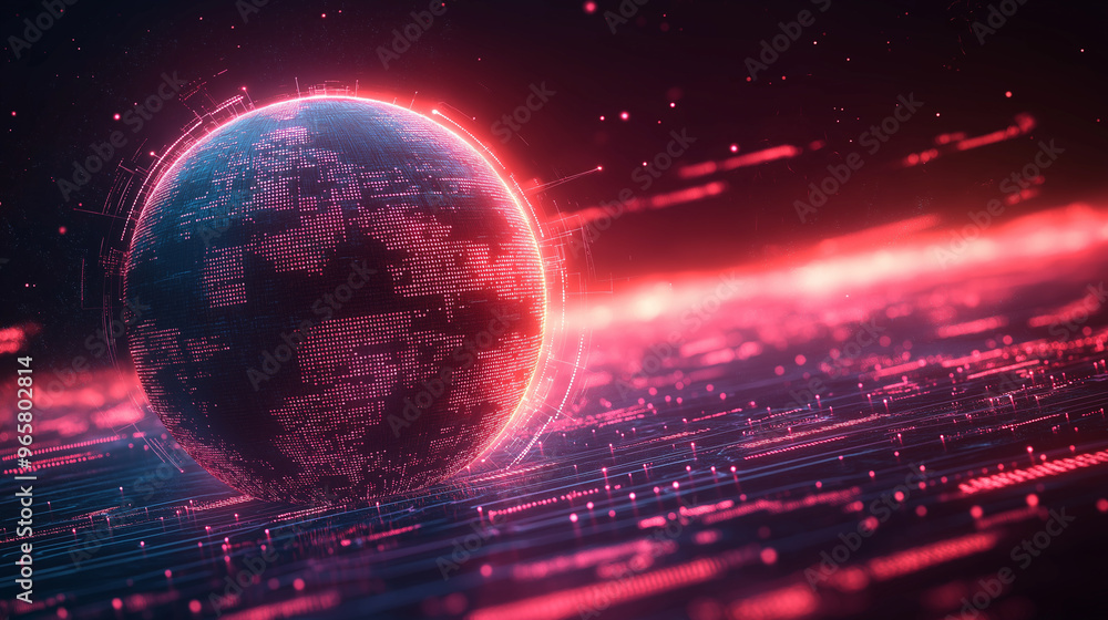 Fototapeta premium A glowing planet with a red and blue background