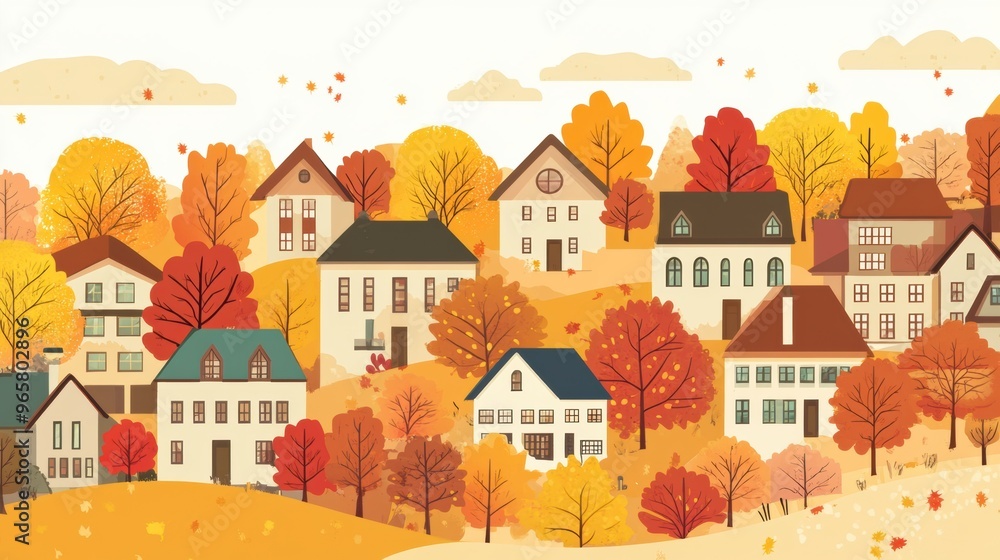 A small town in the middle of an autumn forest A small town in the middle of an autumn forest