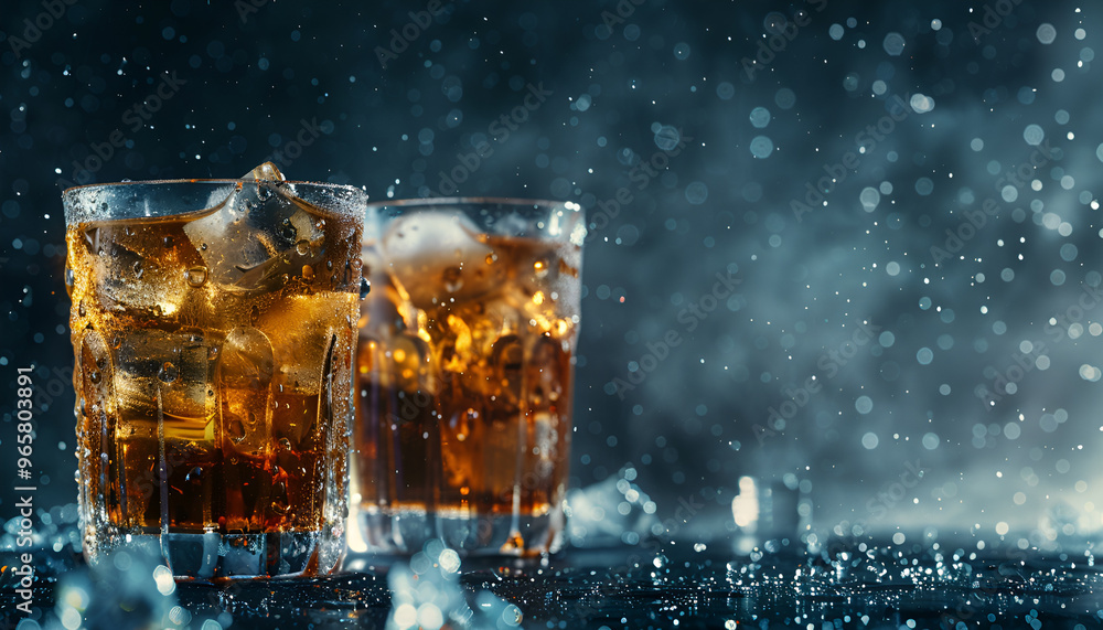 Alcohol in glasses with ice. Strong alcoholic drinks background Alcohol in glasses with ice. Strong alcoholic drinks background