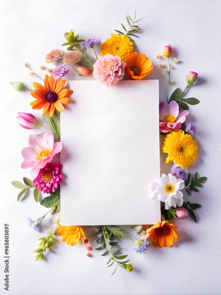 blank card with flowers Abstract white background blank card with flowers Abstract white background