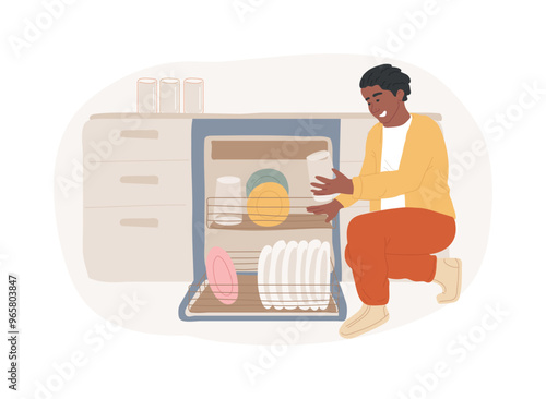 Loading dishwasher isolated cartoon vector illustrations.