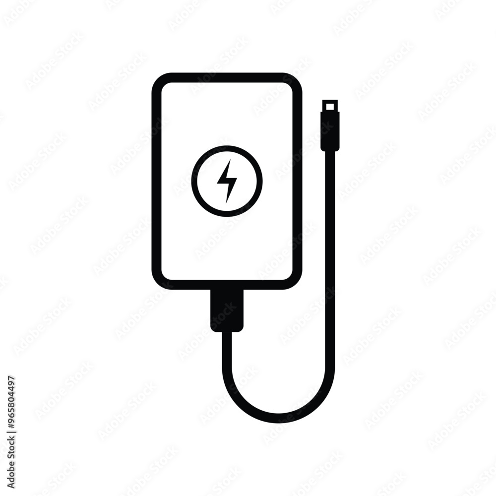 Power Bank Icon with Charging Cable - Portable Battery Symbol Power Bank Icon with Charging Cable - Portable Battery Symbol