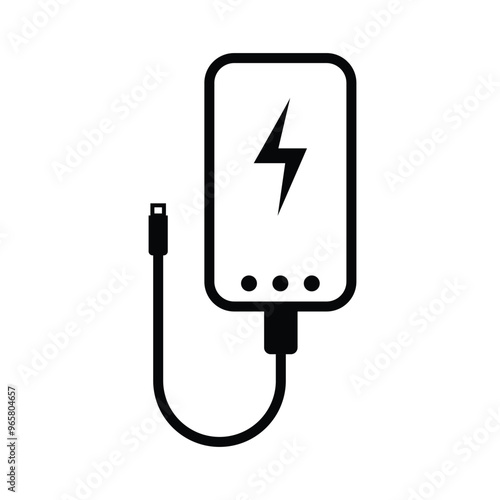 Power Bank Icon with Charging Cable - Portable Battery Symbol