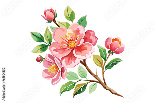 Watercolor vector clipart of blooming flower with branch for design ornament