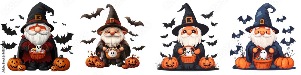 Whimsical Halloween gnomes with pumpkins and bats, perfect for festive decorations and seasonal designs. Whimsical Halloween gnomes with pumpkins and bats, perfect for festive decorations and seasonal designs.