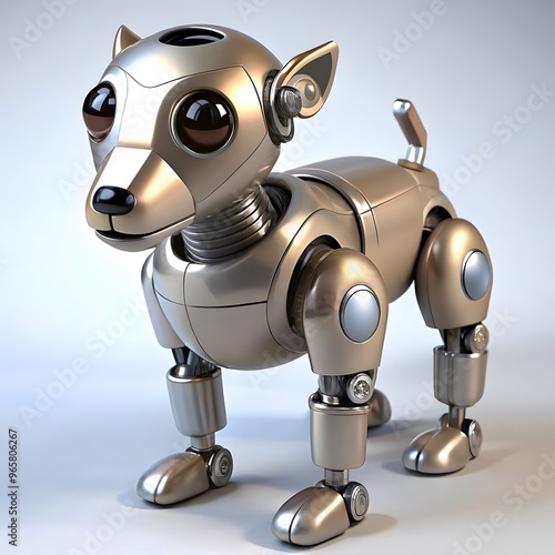 metallic robot dog on a clean grey surface