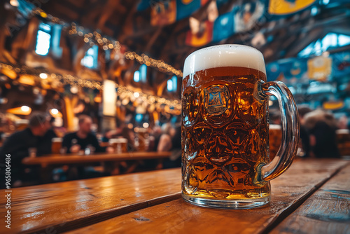 Festive Oktoberfest Scene with Traditional German Attire and Decor   photo