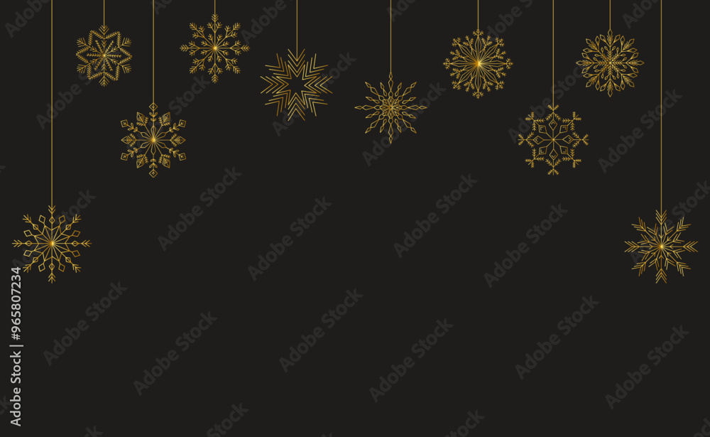 Dark background with golden snowflakes. Place for text. Greeting card, banner, poster. Vector illustration. Dark background with golden snowflakes. Place for text. Greeting card, banner, poster. Vector illustration.
