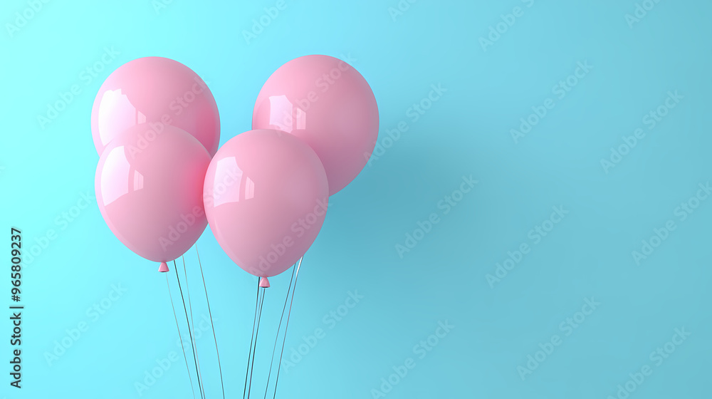 Pink balloons on a pastel blue background. 3d render illustration. 3D Render. Illustration Pink balloons on a pastel blue background. 3d render illustration. 3D Render. Illustration