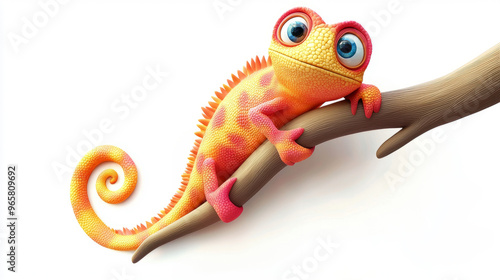 funny cartoon chameleon on a white background