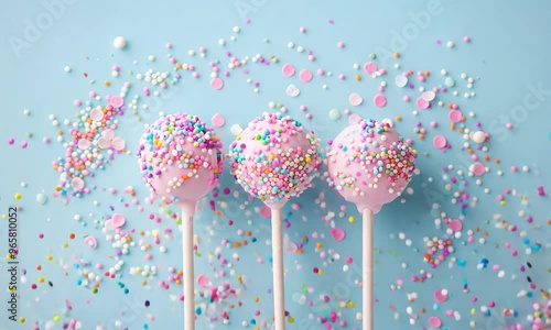 Cute cake pops with colorful sprinkles, fun and vibrant