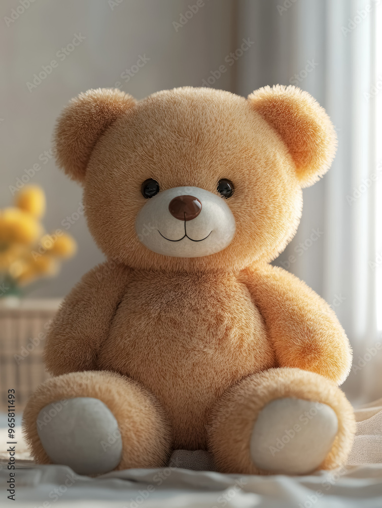 plush teddy bear sitting by the window with soft lighting plush teddy bear sitting by the window with soft lighting