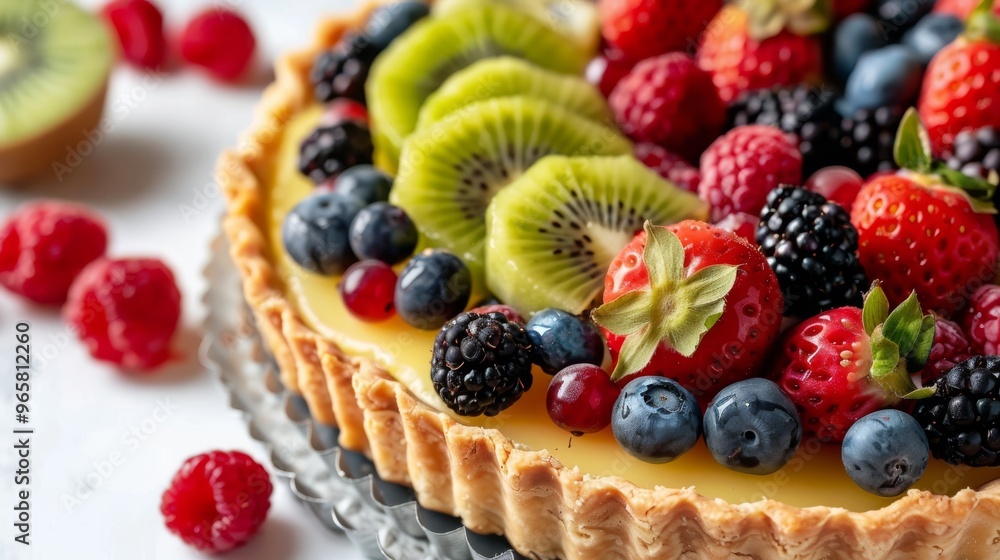 Fresh fruit tart topped with berries and kiwi Fresh fruit tart topped with berries and kiwi