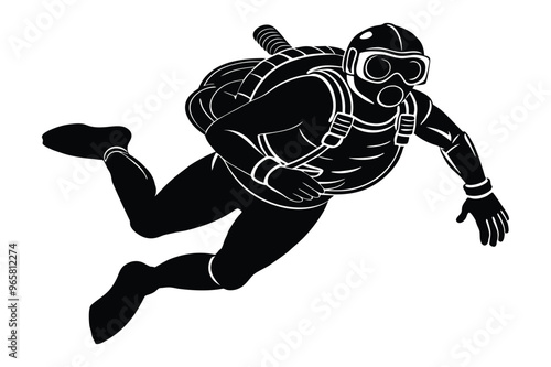 Scuba diver silhouette in cutout art style