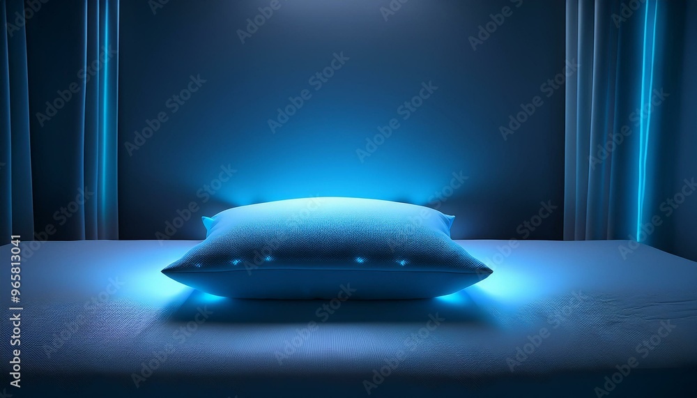 Design an advanced, AI-driven smart pillow that emits calming blue light and adjusts firmness, ideal for a luxury lifestyle advertisement Design an advanced, AI-driven smart pillow that emits calming blue light and adjusts firmness, ideal for a luxury lifestyle advertisement