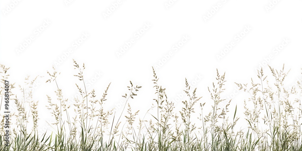 A patch of grass with long stalks and brown seeds on a white background. A patch of grass with long stalks and brown seeds on a white background.