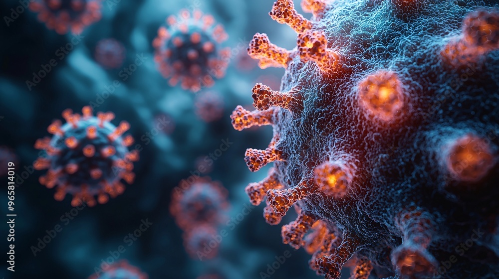 A throat scan showing inflamed tissue with bacteria and viruses attacking the area. A throat scan showing inflamed tissue with bacteria and viruses attacking the area.