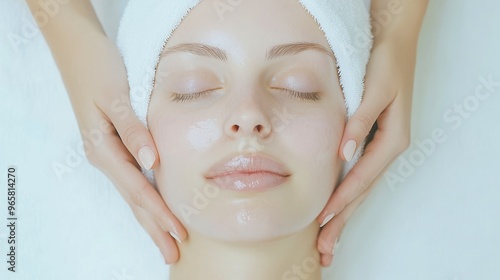 Revitalizing Face Massage, a young woman enjoys a soothing spa treatment, her skin glows with tranquility and relaxation, promoting beauty and wellness through gentle touch.