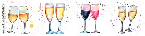 Wallpaper Mural Vibrant watercolor illustration of champagne glasses with colorful drinks for celebrations and festive occasions. Torontodigital.ca