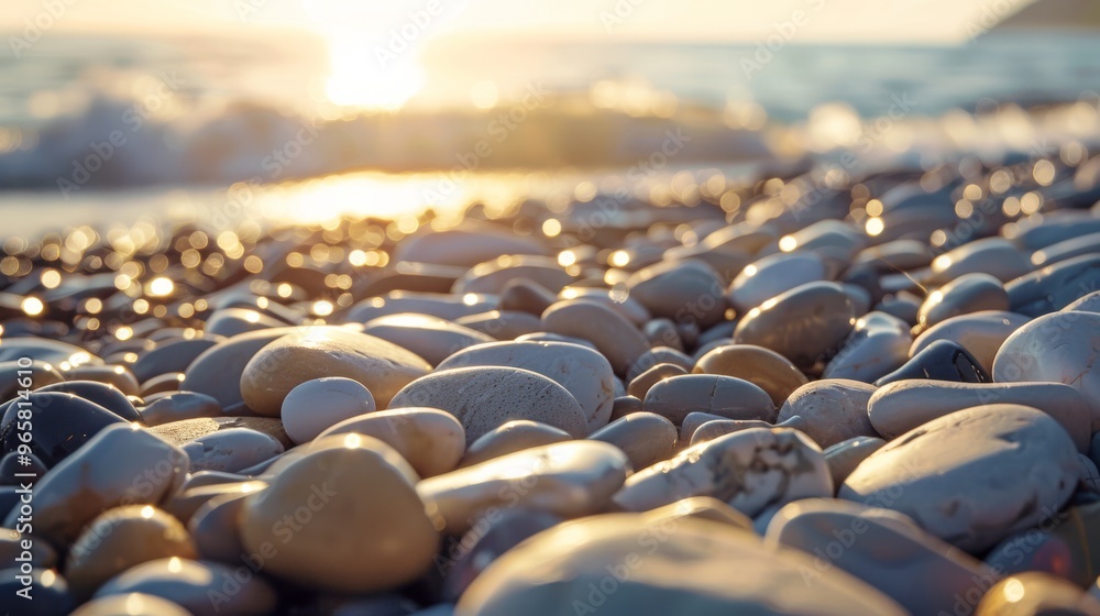 Obraz premium Smooth pebbles on a sunlit beach