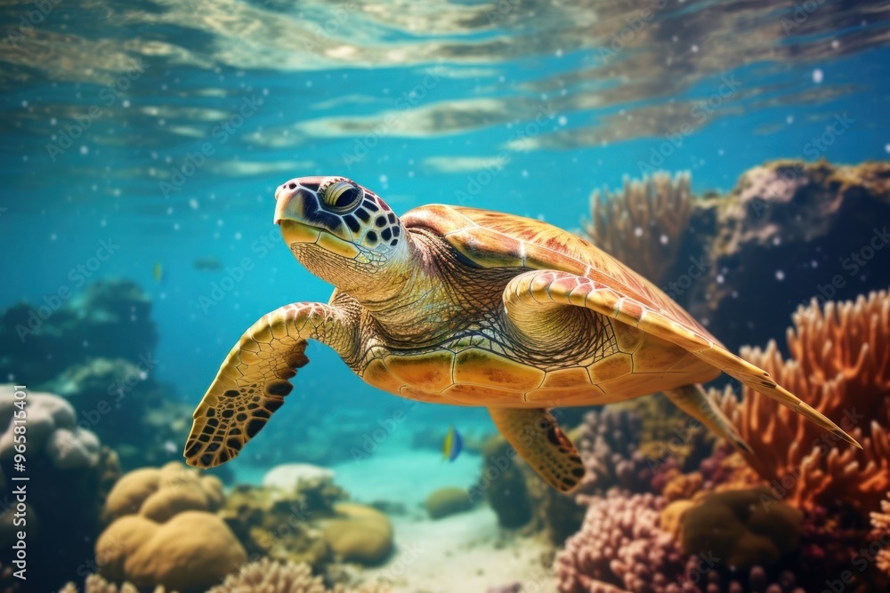 Sea turtle underwater outdoors swimming. Sea turtle underwater outdoors swimming.