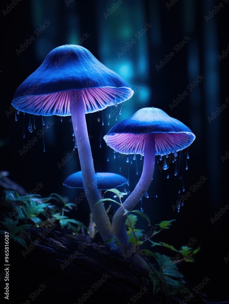 Blue mushrooms glowing Blue mushrooms glowing