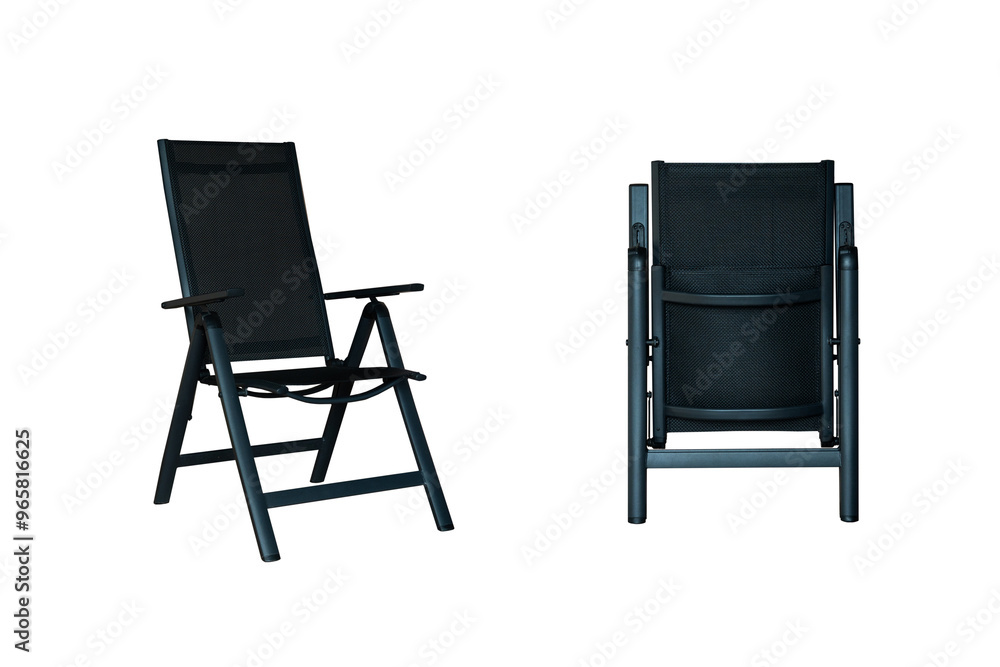 metal chair for camping and outdoor use. Black folding chair isolated on white background metal chair for camping and outdoor use. Black folding chair isolated on white background