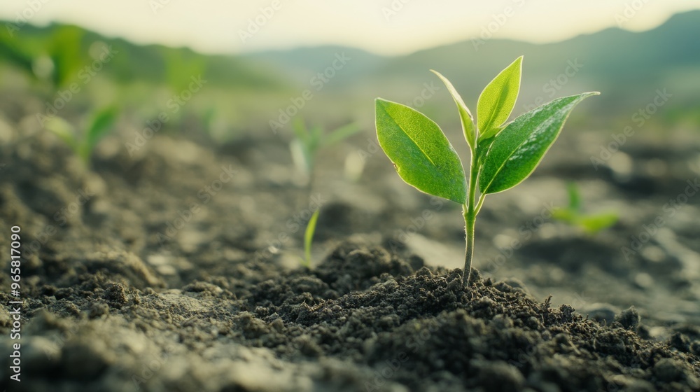 A new plant emerging from the soil is carefully watered by an individual, with the focus on the plant and a soft background. A new plant emerging from the soil is carefully watered by an individual, with the focus on the plant and a soft background.