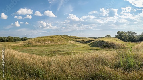 Rolling Green Hills Blue Sky Grassy Field Summer Landscape