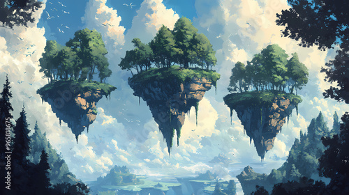 Pandora landscape in the forest with floating islands. Floating Islands. Illustration photo