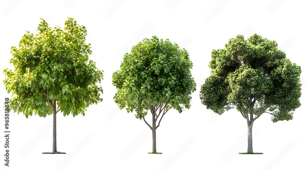 Three Lush Green Deciduous Trees Isolated on a Transparent Background, PNG Format Three Lush Green Deciduous Trees Isolated on a Transparent Background, PNG Format