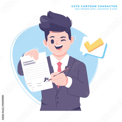 signature deal business man character illustration