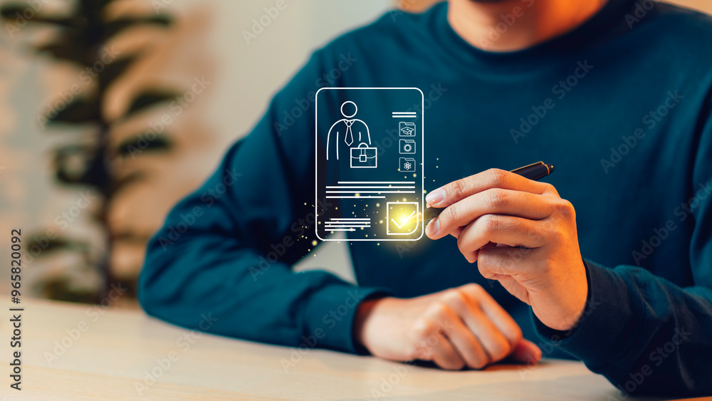 Human resources management concept, Business and technology Fill out an online employee assessment form. Human resource management, HR, recruitment, leadership and teambuilding.