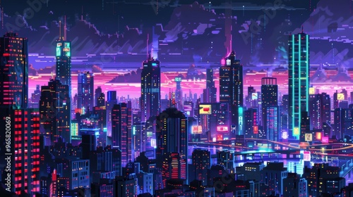 Wallpaper Mural Neon lights illuminate a city. Torontodigital.ca