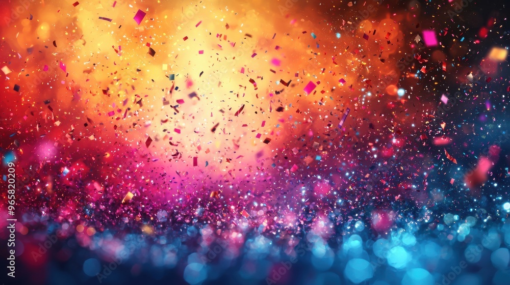 Fototapeta premium Colorful confetti bursts spreading joy against a vibrant background with sparkling lights