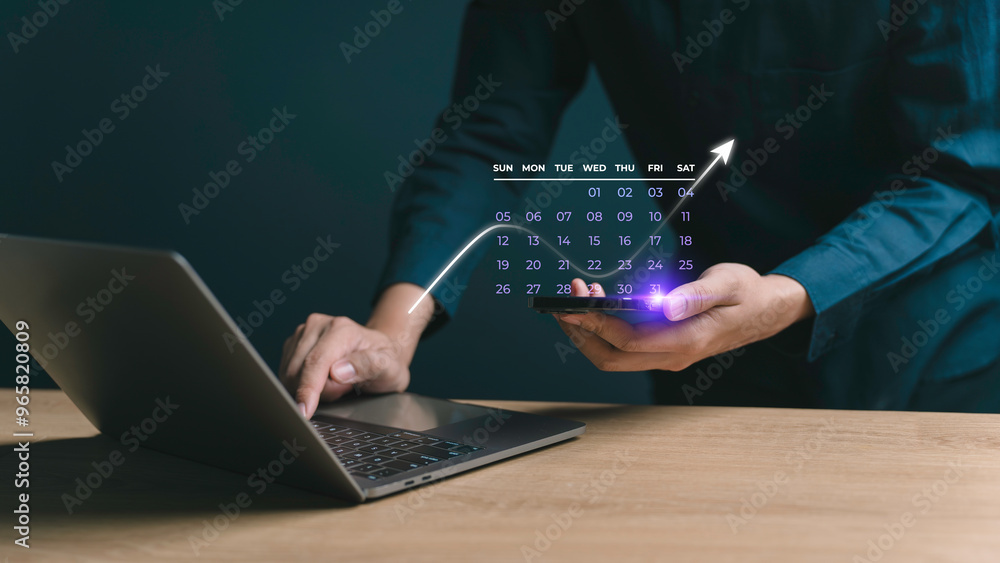 January 2025 calendar, business goals trends 2025, businessperson planning business growth strategy digital marketing, stock market trends and business, technical analysis strategy.