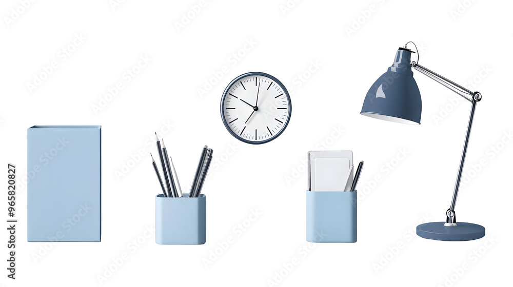 Blue Desk Organizer, Lamp, Clock, and Pencils on a Transparent Background for Easy Integration into Your Projects. Blue Desk Organizer, Lamp, Clock, and Pencils on a Transparent Background for Easy Integration into Your Projects.