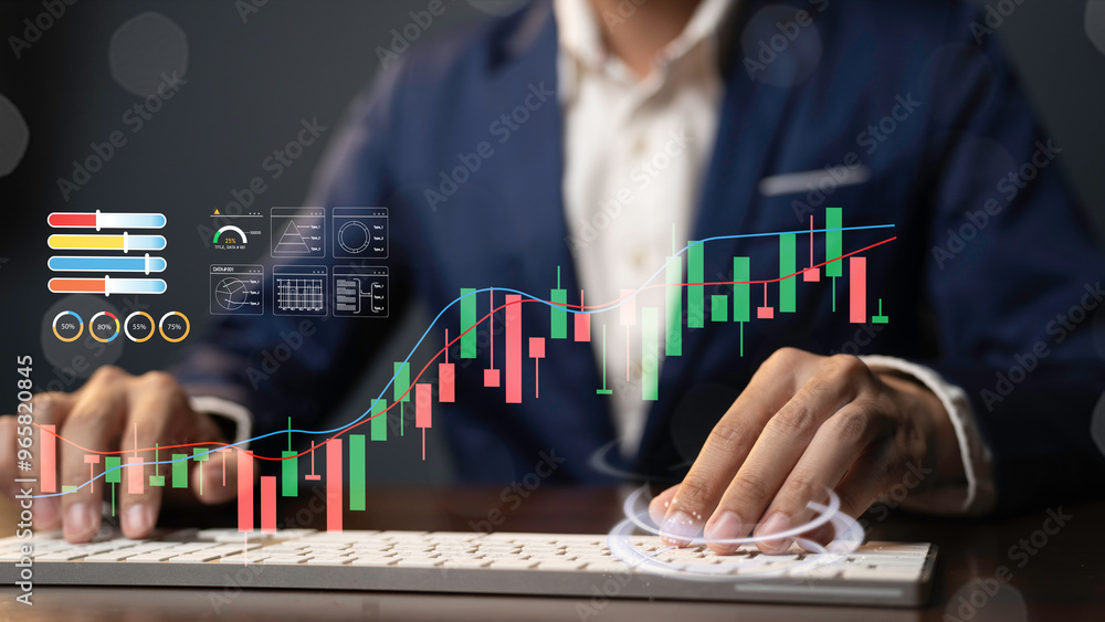 businessperson planning business goals trends 2025. strategy digital marketing, profit income, economy, stock market trends and business, technical analysis strategy