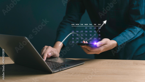 Obraz na płótnie January 2025 calendar, business goals trends 2025, businessperson planning business growth strategy digital marketing, stock market trends and business, technical analysis strategy. w salonie