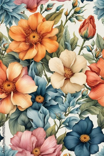 Wallpaper Mural  blue flower background, vintage flower background, red flower background, white flower background, spring flower background Torontodigital.ca