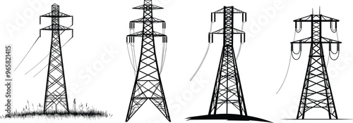 illustration with electric pylons isolated on white background
