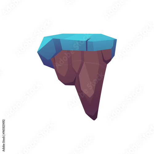 Vector illustration depicting a flying island covered with a thick plate of blue ice