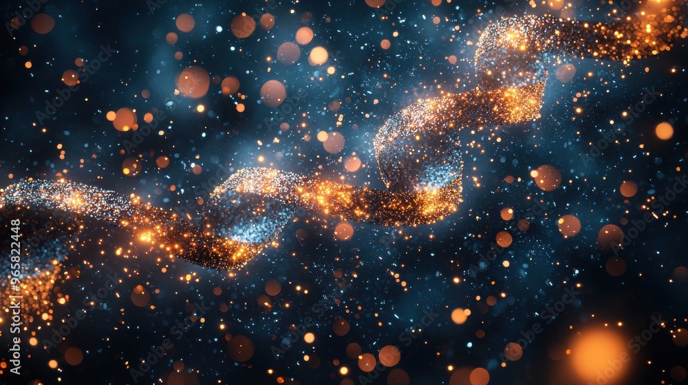 A mesmerizing cosmic swirl of sparkling stars and glowing particles in deep space at night A mesmerizing cosmic swirl of sparkling stars and glowing particles in deep space at night