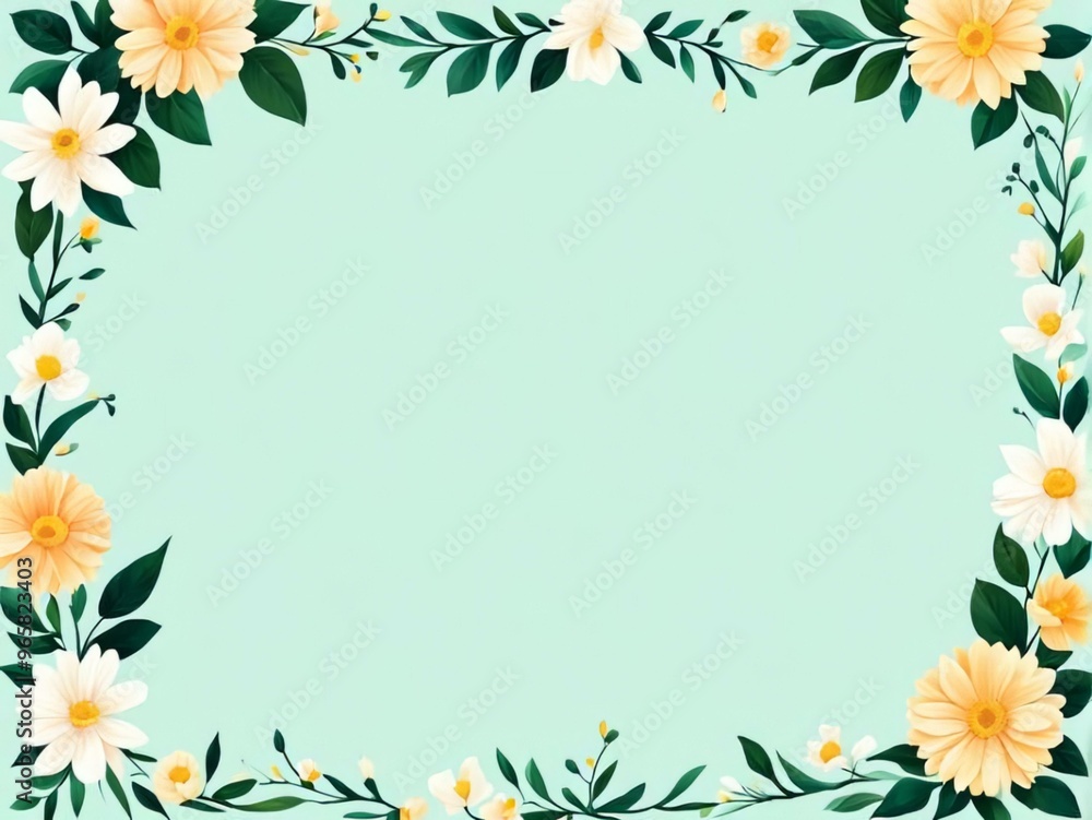 Flower background, Floral banner arranged from leaves and flowers
