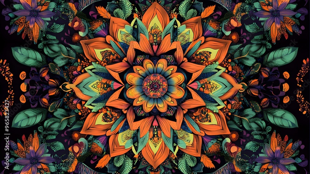 Psychedelic Floral Mandala. Psychedelic Floral Mandala.